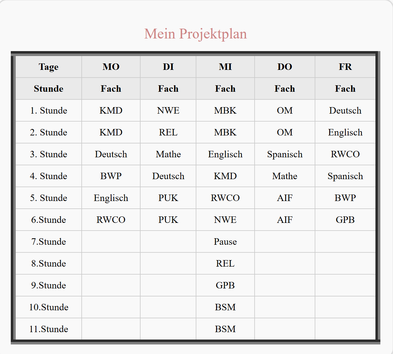 Stundenplan Projekt